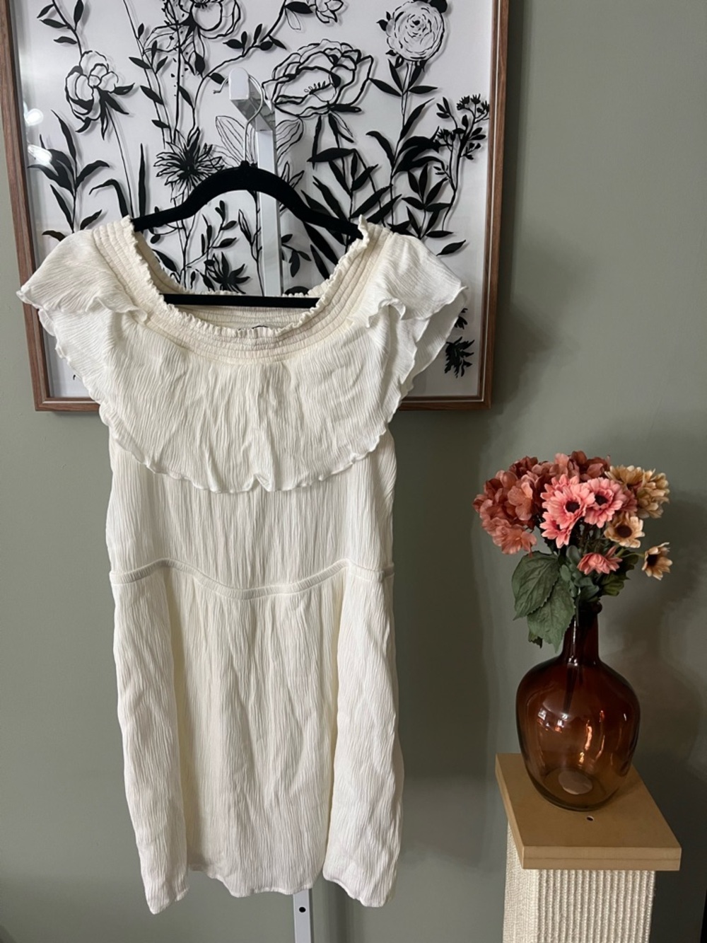 Express White Gauze On Off Shoulder Beachy Boho Mini Dress Size Large